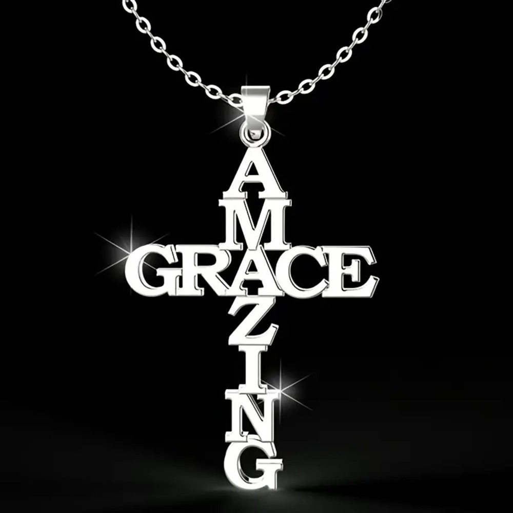 ✝️Amazing Grace Stainless Steel Cross Necklace!